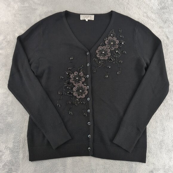 ESLA Cardigan Sweater Womens Free Size Floral‎ Beaded Embellished Top Pullover - Picture 1 of 10